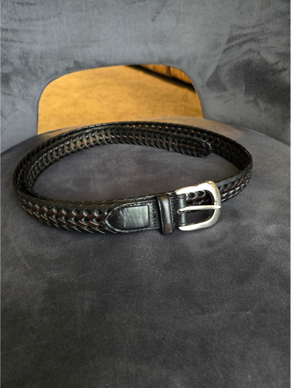 Brighton Men's Braided Woven Leather Belt Black Brown Silver Buckle Size 40 42